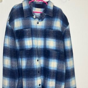 Blue and White Button Down Shirt with Classic Plaid Design